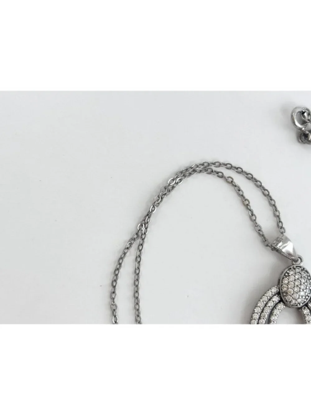 Triple Oval Sterling Silver Pave Bridal 925 Vintage Pendant Necklace - 18